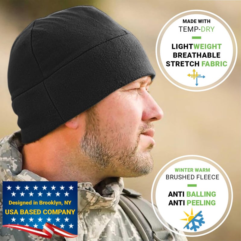 Temple Tape Tactical Fleece Watch Cap Beanie â€“ Skull Cap Fleece Hat - Black - One Size (Fits Most Heads) - Image 2